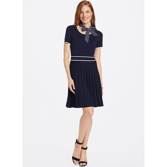 Draper James Women’s Navy White Heart Dots Necktie Sweater Dress - Picture 1 of 11
